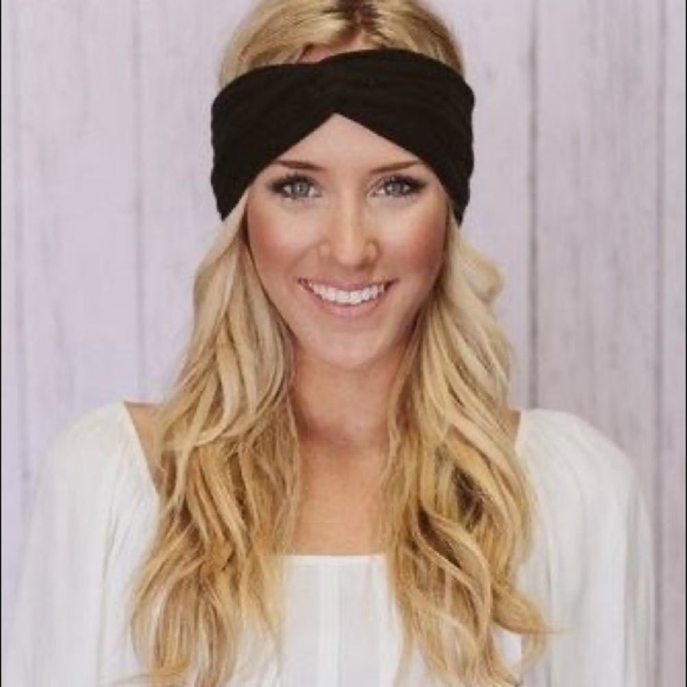 Free People Turban Knot Headband in Black Ribbed Fabric